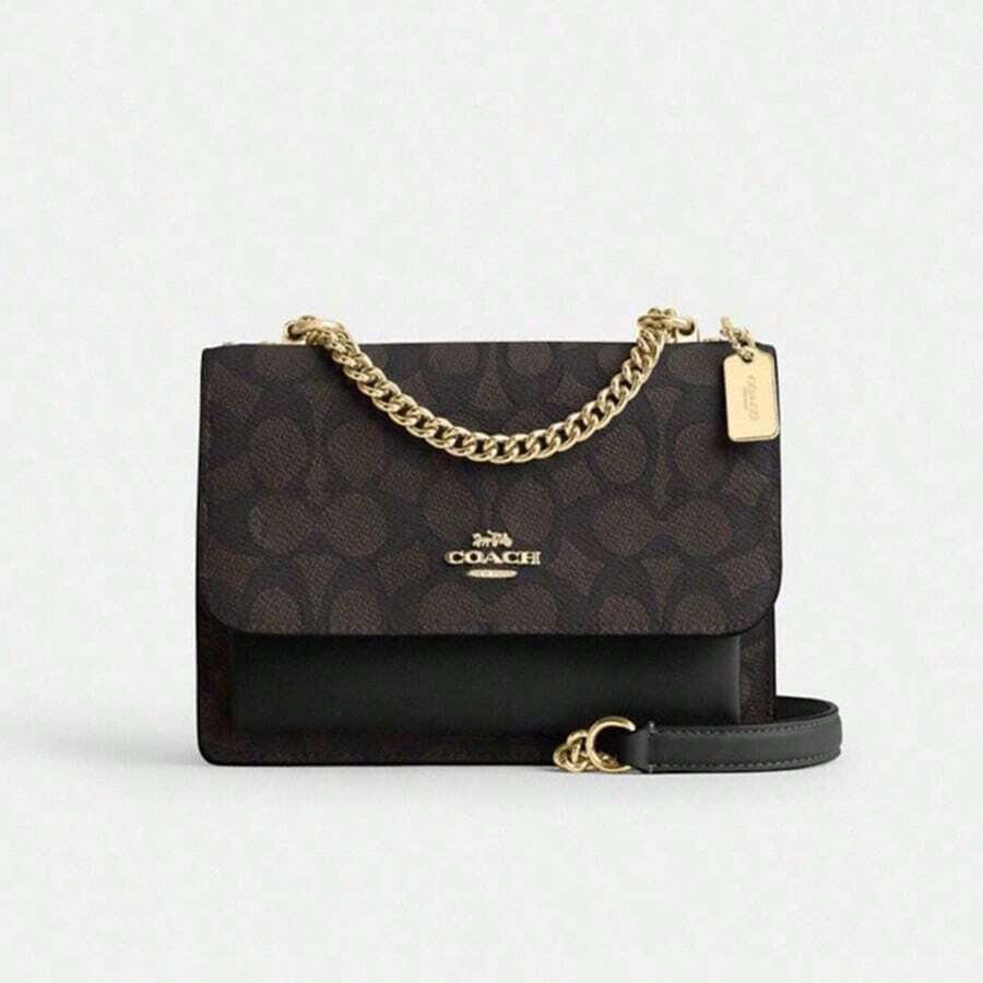 Coach 女款迷你透明斜挎包，翻蓋方型單肩包，優雅日常錢包手拿包，適合購物與旅行