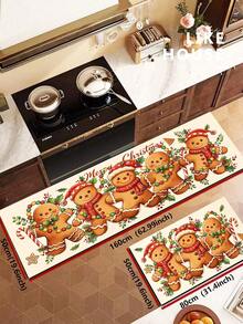 1/2pcs Christmas Kitchen Decor Rug, Christmas Gingerbread Man Pattern Design Winter Kitchen Rug And Mat, Non-Slip Washable Absorbent Kitchen Accessories Decor Mat, Christmas Holiday Gift! - Multicolor - View 16