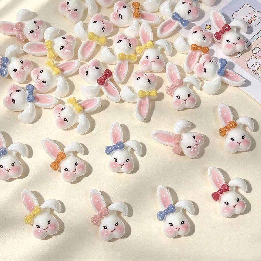 10/20/30pcs Mixed Color Cute Resin Rabbit Charms With Bows, For Handmade Arts & Crafts Decoration - Easter Holiday Decor - Random Mix - Mini Rabbit Mix - View 1