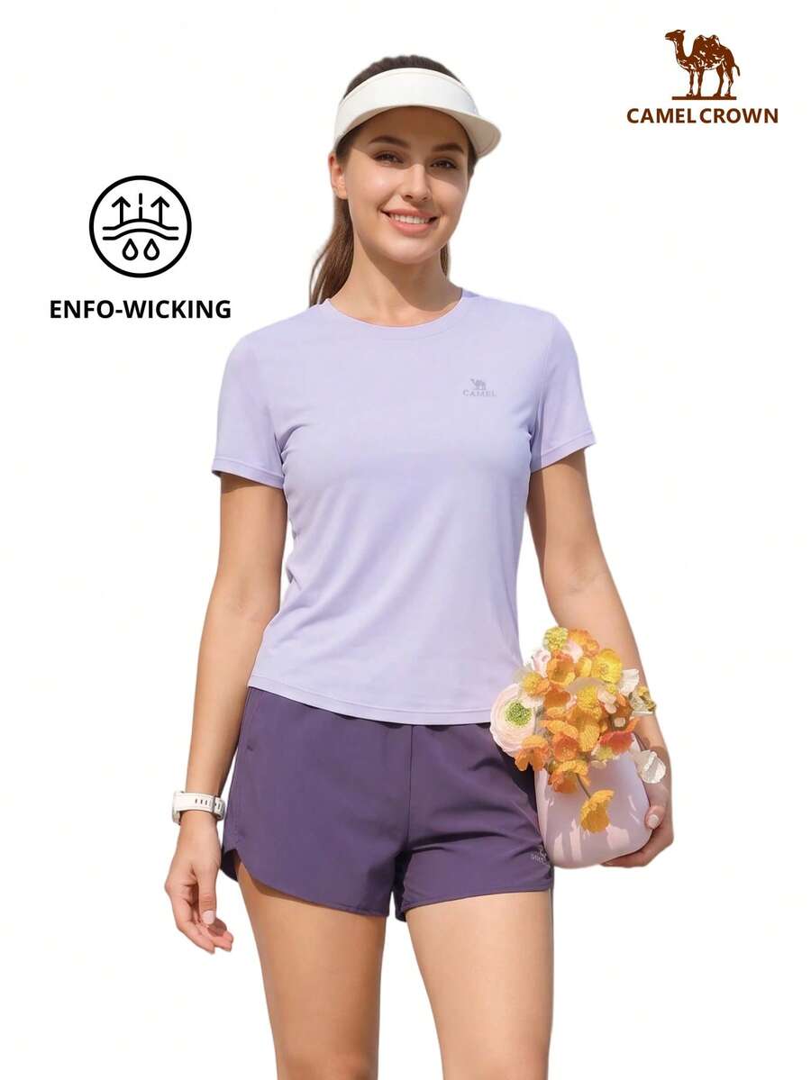 CAMEL CROWN 女款戶外運動T恤,快乾透氣跑步健身運動服 - 捧花紫 - 查看 1