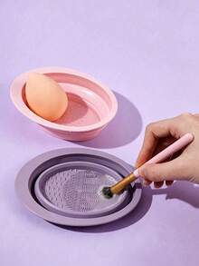 2pcs/Set Foldable Silicone Cleaning Tools + Drying Rack, Soft Makeup Brush Cleaning Bowl, Gentle Care Brush And Puff Cleaner - A - View 5