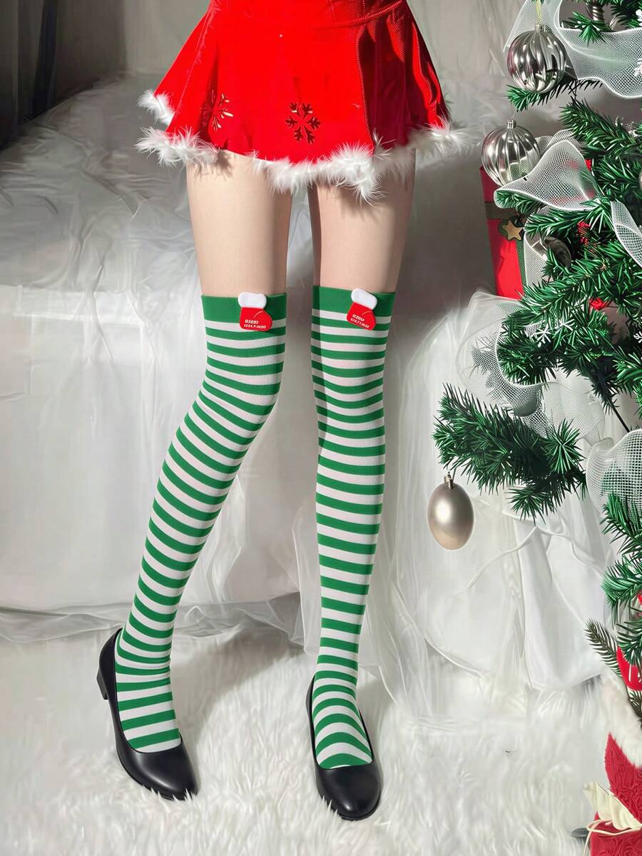 聖誕不透明緊身褲,多色膝高襪,彈性柔軟,萬聖節角色扮演派對服裝與配件 - 彩色 - 查看 1