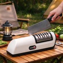 TOUCHBeauty Electric Knife Sharpener, 3-Stage Kitchen Knife Sharpening Tool, Built-In 1200mAh Rechargeable Battery, Fast Blade Grinding & Polishing, Non-Slip Base, For Chef Knives And Paring Knives, Household Kitchen Gadget - Multicolor - View 3