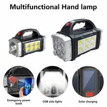 Lámpara de mano portátil recargable con 8/4 LED, linterna potente para acampada al aire libre, luz solar recargable por USB, antorcha con linterna de trabajo COB - Negro - Ver 4