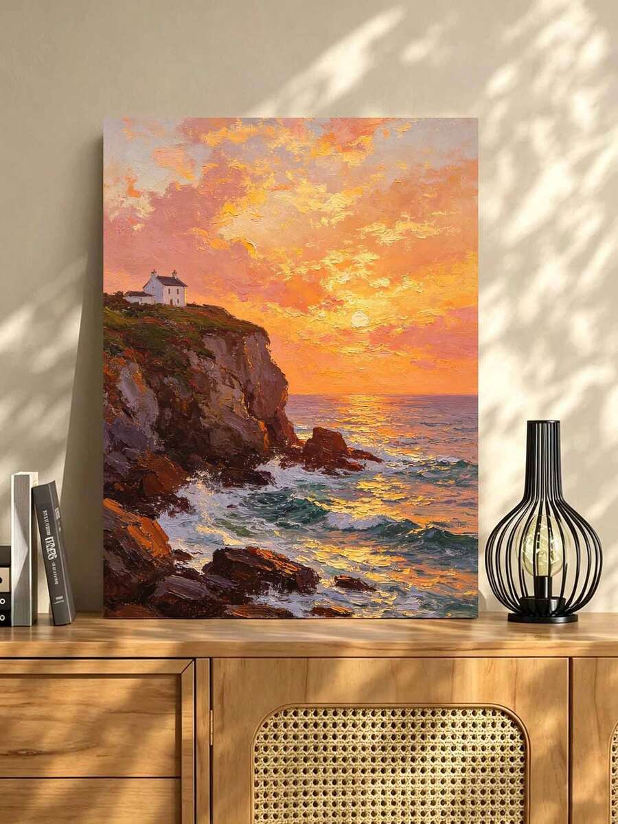 DIY Seaside Cottage Sunset (Frameless Or Framed 8x12 / 16x20 Inches) Paint By Numbers Kit(Acrylic) Arts & Crafts For Adult Beginners Home Wall Decor Holiday Gifts - Sets - View 1