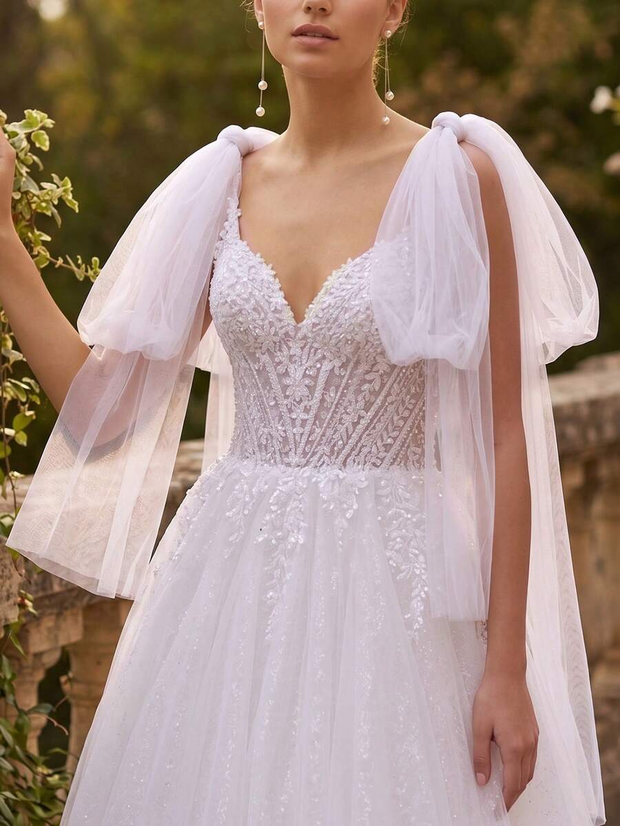 1 đôi tay áo choàng vai voan mỏng mịn màu trắng, độ dài vừa, dùng che vai váy cưới kèm ghim, khăn choàng voan cho tiệc cưới, biểu diễn và lễ nghi