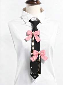 1pc Women's Bow, Pearl Pendant Metal Chain Decor, Vintage Girl Style Set, Holiday Performance Costume Accessory - Multicolor - View 12