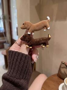 2pcs/Set Autumn/Winter Plush Puppy Side Clips, Exquisite Small Hair Clips, Bangs Side Hair Alligator Hair Clips, Straight Clips Hair Accessories - Multicolor - View 2