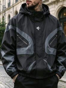 Jaket Olahraga Kasual Berkerudung untuk Pria, Cocok untuk Musim Gugur/Dingin - Hitam - View 2