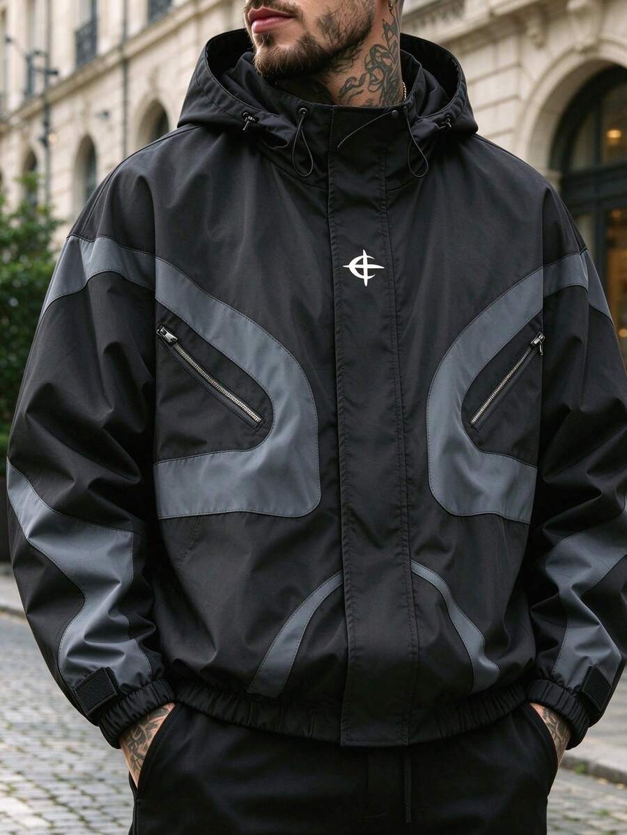 Men's Autumn/Winter Fashion Hooded Casual Sports Outdoor Jacket - Black - View 1