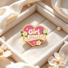 Girl Power Heart Enamel Pin, Cute Floral Pink Heart Metal Lapel Brooch, Inspirational Badge For Backpack Jacket Hat, Lovely Gift For Friends - Pink - View 3
