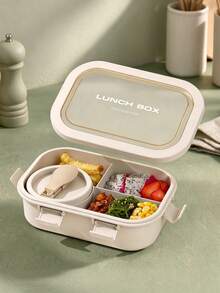 1pc Lunch Box - Beige - With Utensils, Microwaveable Bento Box, Adult Lunch Box With Soup Bowl Set, Compartment Food Storage Container, Lunch Bag, Suitable For Christmas Gift, Student Back To School, Birthday Gift, Wedding, Holiday Souvenir - Multicolor - View 2