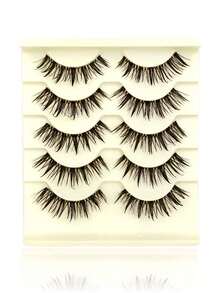 Sibeuna 5 Pairs Cat Eye Slender Crossed Fluffy Curling Eye Corner Lashes With Spikes,Clear Band,Manga Lashes,Spike Lashes,Enlarged Eye,Suitable For Beginners,Easily Achieve The Makeup Looks Of Beauty Bloggers. - Black - View 7