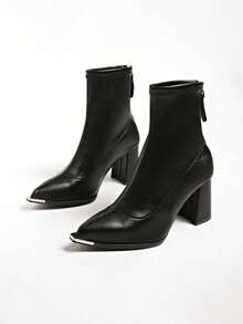 Pointed Toe Belt Buckle Fashion Ankle Boots Women 2024 Spring/Autumn New Thick Heel Elegant High-End Style 41-43 Plus Size 40 High Heel Shoes - Black - View 7