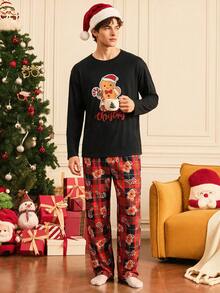 Notgurli Christmas 4pcs Couple's Pajama Set,Red And Black,Gingerbread Man,Aesthetic,Family Matching Couples Matching Christmas Pajamas Set - Multicolor - View 8