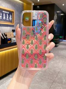 1pc Transparent TPU+PC Soft & Hard Combined Pink Liquid Quicksand Christmas Style Red Bow Ribbon Christmas Tree Pattern Anti-Drop Phone Case, Fashionable Versatile Creative Personalized Full Coverage Phone Case, Suitable For Girlfriend, Best Friend, Wife, Couples, Relative, Boss, Couple, Classmate, Teacher, Colleague, Yourself Birthday Gift, Holiday Gift, Compatible With/Matching Phone Case/Liquid Quicksand Phone Case/Interesting Phone Case/Android Phone Case/ Phone Case - Multicolor - View 1