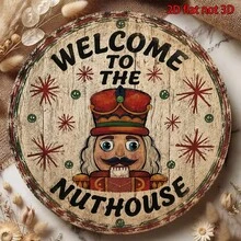 1pc 2D Flat Acrylic Christmas Round Door Hanging Sign, Vintage Nutcracker Welcome To Nutcracker House Wall Plaque, Christmas Front Door Decor - Nutcracker - View 4
