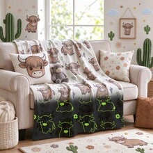 1pc Cartoon Highland Calf Flannel Blanket Cute Farm Cow Throw Blanket, Suitable For Sofa, Living Room, Bedroom And Outdoors, Holiday Decoration Gift, Perfect For And Adults - Multicolor - View 13