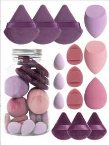 Makeup Sponges, 5pcs With Storage Jar, Includes Makeup Egg, Mini Makeup Egg, Powder Puff, Mini Powder Puff, Mini Finger Cushion Puff, Used For Base Makeup Blending, Bagged And Bottled Styles Random - Multicolor - View 1