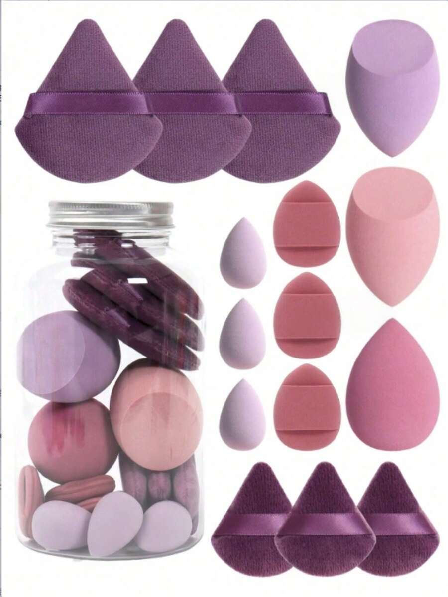 Makeup Sponges, 5pcs With Storage Jar, Includes Makeup Egg, Mini Makeup Egg, Powder Puff, Mini Powder Puff, Mini Finger Cushion Puff, Used For Base Makeup Blending, Bagged And Bottled Styles Random - Multicolor - View 1