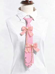 1pc Women's Bow, Pearl Pendant Metal Chain Decor, Vintage Girl Style Set, Holiday Performance Costume Accessory - Multicolor - View 14