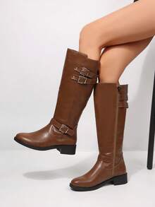 Women's Side Zipper Mid-Calf Boots, Personalized Holiday Gift For Women, Fashionable, Suitable For Various Occasions - Brown - View 4