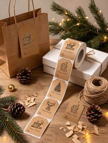 200/300pcs Self-Adhesive Kraft Paper Labels, Christmas Gift Tags, Vintage Style Gift Label Stickers, Suitable For Gift Wrapping, Christmas Gifts, Home Decor, Christmas Wrapping Paper - Multicolor - View 7