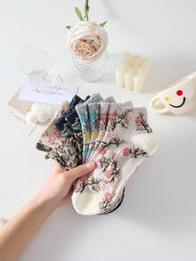 5 Pairs Women's Short Socks, Floral Pattern, French Country Style, Suitable For Spring, Summer, Autumn, Winter Daily Wear, Random Color - Multicolor - View 7