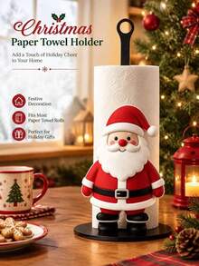 Santa Claus Style Kitchen Paper Towel Holder, Desktop Standing Roll Holder, Desktop Roll, Display And Storage, Santa Claus Design, Christmas Tree, Merry Christmas, Suitable For Kitchen, Bathroom, Living Room And Dining Room, Decorative Item To Create Warm Christmas Atmosphere - Multicolor - View 4