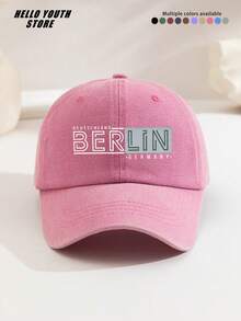 1pc BERLIN Printed Baseball Cap, Warm & Comfortable Multi-Functional Baseball Cap, Men's Washed Vintage Hat, Suitable For Autumn And Winter Daily Outings And Life, Daily Outfit Decorative Hat, Best Gift For Friends - A - View 8