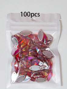 100/260 st 8*15 mm transparenta AB-färgade ovala akrylrhinstenar med dubbla hål och platt botten, lämpliga för handgjord sömnad och hantverksdekoration - Multifärgad - Visa 11