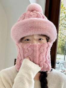 1pc Women's Hat Scarf Combo Plush Hat, Winter Outdoor Windproof Warm Hat - Multicolor - View 4