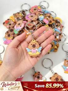 24pcs Cute Cartoon Capybara Silicone Keychain, Cute Angel Wing Capybara Pendant Key Ring, Colorful Soft Rubber Bag Charm Accessory, Dessert Style Animal Key Hanger, Suitable For Handbags, Backpacks, Daily Decoration [12/6/1pc] - Multiple Styles - View 1