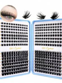 384pcs Natural Cluster False Eyelashes DIY Extension Set, Fluffy C-Curl Individual False Eyelashes, Length 9-12mm - D - View 2