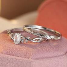 2pcs Fashion Minimalist Leaf Pattern Rings, Women's Handmade Ring Set, Ideal Gift For Women - Silver - View 9