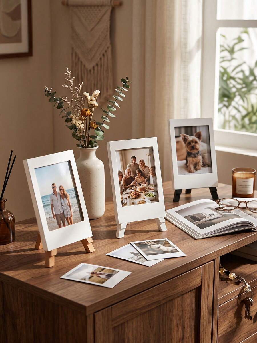 1pc Mini Instant Photo Frame With Stand, PLA 3D Printed Desktop Photo Holder, Slot Design For Easy Photo Replacement, Desktop Display Frame, Suitable For Family Memories, Home Decor And Birthday Holiday Gifts