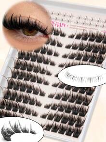 144pcs Super Fluffy Upper Lower Eyelash Combination, D Curl 3D Layered Individual Lashes Pack With Clear Band 6 Lengths Mixed, Soft Lightweight DIY Extension Eyelashes Set For Women Christmas Party Tools - D - View 5