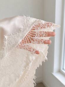 Elegant Women's White Off-Shoulder Top With Flowing Bell Sleeves And Asymmetrical Contrast Lace Hem - White - View 10
