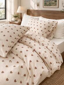 2/3pcs Bedding Set (1 Duvet Cover + 1/2 Pillowcase, Comforter Not Included), Minimalist Striped Heart Print Bedding Set, Soft & Comfortable Duvet Cover, Suitable For Bedroom, Guest Room - Multicolor - View 2