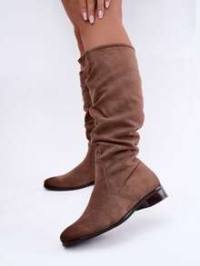 Women's Casual Versatile Ruched High-Top Boots For Daily Wear - Beige - View 4