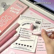 4pcs Gradient Dual-Tip Fluorescent Markers, Large Capacity, No Bleeding, Minimalist Aesthetic Color Palette, Suitable For Marking, Note-Taking, Doodling And Painting, Ideal For Students, Teachers And Art Enthusiasts, Planner Stationery, Daily Gift - Multicolor - View 2