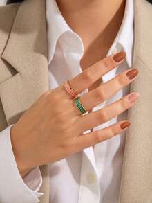 1pc/2pcs Stainless Steel Gold Fashion Minimalist Elegant Geometric Line Ring Set Suitable For Women Daily And Holiday Wear - Multicolor - View 1