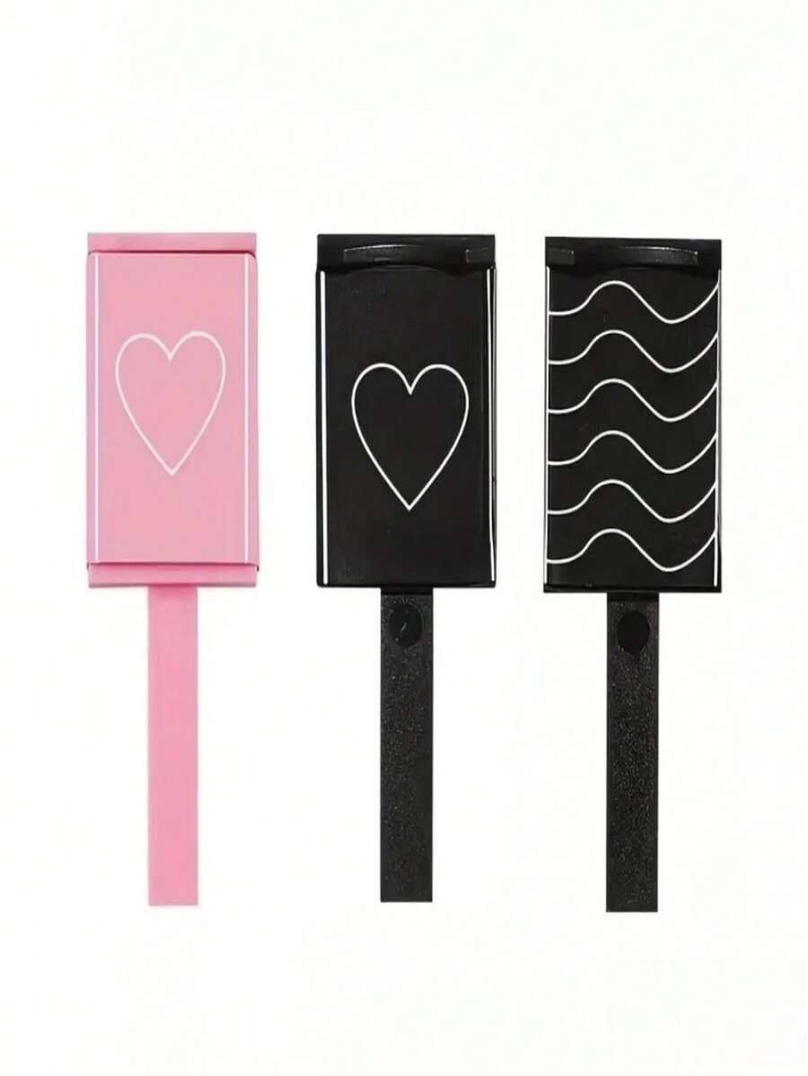 3PCS Handheld Cat Eye Forming Accessory With Heart & Wave Outline Templates, Portable Rectangular Manicure Shaping Tool For Creating Clear Curved Line And Heart Shimmer Stripe Effects On Cat Eye Gel Nail Surfaces - Multicolor - View 1