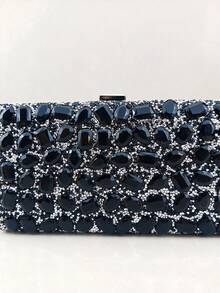 Women's Hard Shell Evening Clutch, Leaf Rhinestone Pattern, Pearl Decor Clasp, Detachable Chain, Luxury Fashion, Suitable For Wedding, Banquet, Ball, Party, Evening Event - Black - View 3