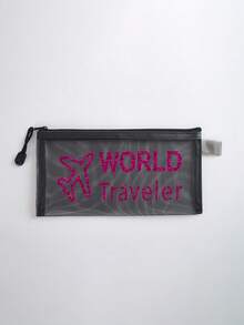 Transparent Mesh Pencil Case, Storage Bag, Makeup Bag, Printed With Airplane Pattern, Toiletries Storage Bag, Suitable For Travel, Student Dormitory - Multicolor - View 14