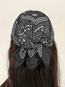 1PC Women Chic Paisley Printed Square Scarf, Classic Head Bandana For Daily Wear - Black - View 1