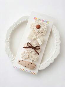 5pcs Handmade Lace Bow Hair Clips Set, Vintage Floral Barrettes Hair Accessories - Multicolor - View 21