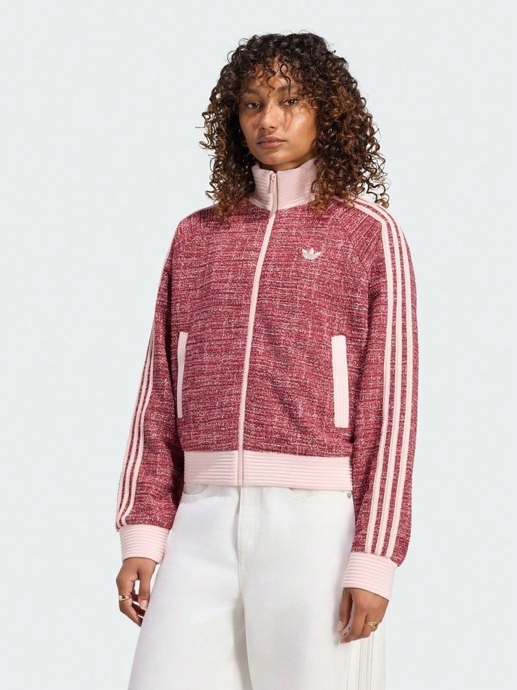 Adidas Originals Women's BOUCLE VIN TT Jacket Woven Collarless Outerwear LI0025 - Pink - View 1