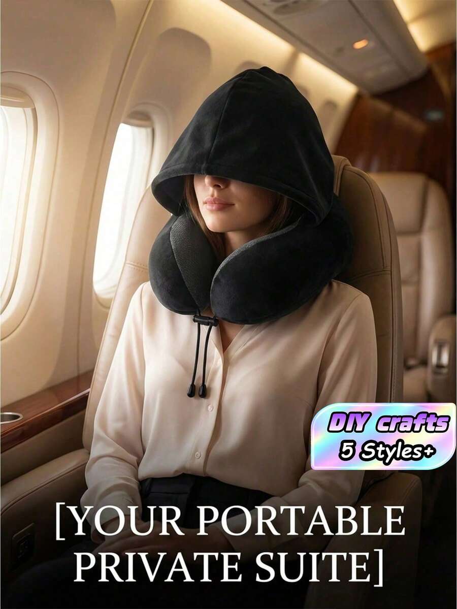 Adjustable Hooded U-Shaped Neck Pillow, Polyester Fiber Material, Hand Washable, Multiple Colors Available, Suitable For Car Travel And Outdoor Use, Comfortable Fit And Neck Support - Hooded Pillow - View 1