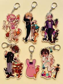 1pc/6pcs Chibi Aesthetic Anime Acrylic Keychains, Popular 2D Fantasy Anime "Toilet-Bound Hanako-Kun" Cute Q-Version Art Series Irregular Pattern Pendant, Backpack And Car Key Decoration, Gift For Toilet-Bound Hanako-Kun Fans, Q-Version 2D Aesthetic And Anime Fan Merchandise Lovers - Multicolor - View 6